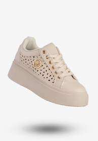 Sneakersy Damskie Ekoskóra Buty Na Platformie Beżowe MSMG LH201-8