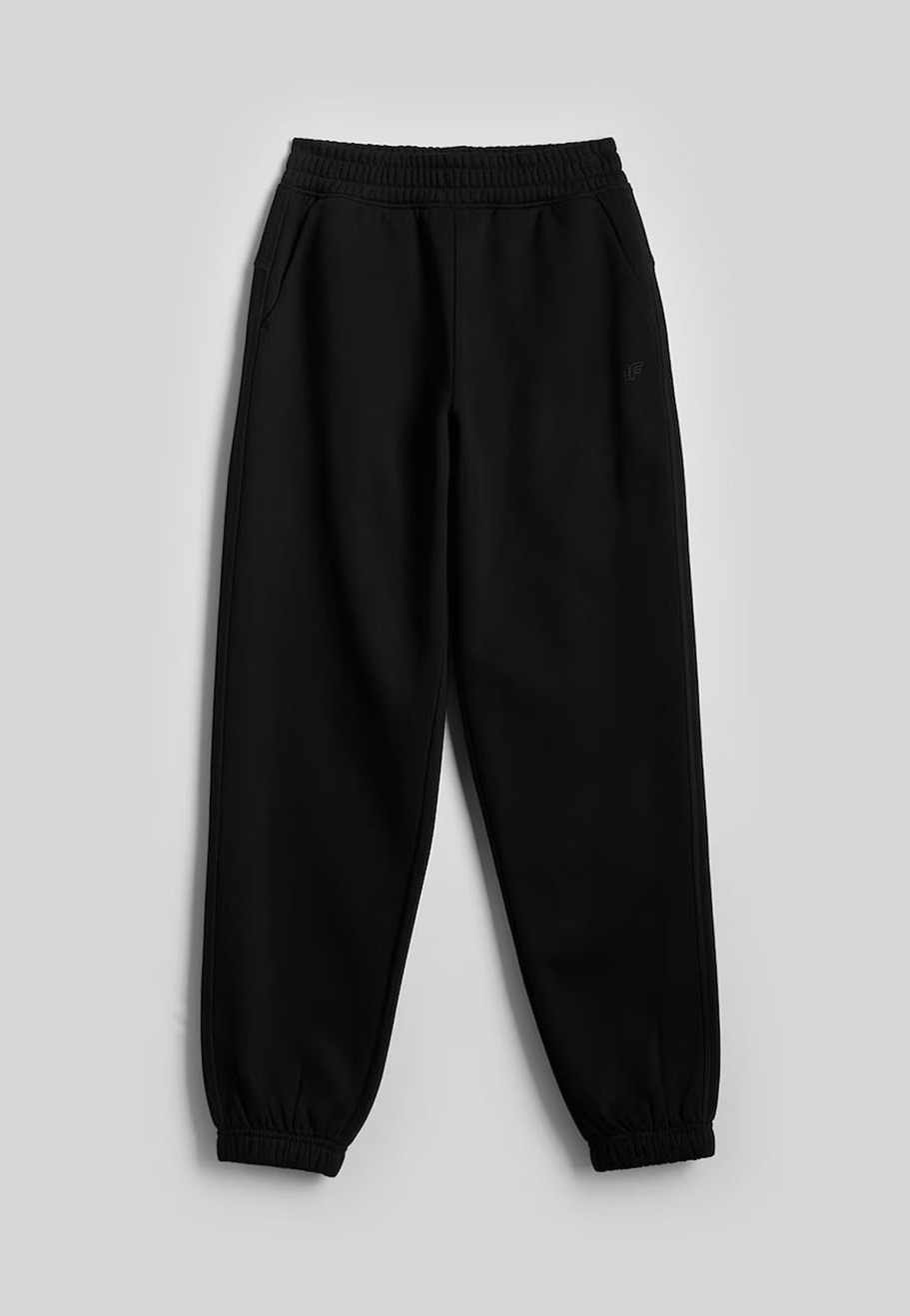 Spodnie Damskie 4F Sportowe Joggery Dresy Wysoki Stan Bawełniane Czarne 4FRMM00TTROF1842