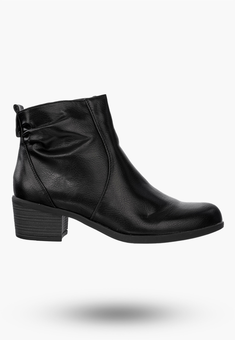 Buty Damskie Botki Ekoskóra Ocieplane Na Klocku Eleganckie Na Zimę Czarne RMR1919-1