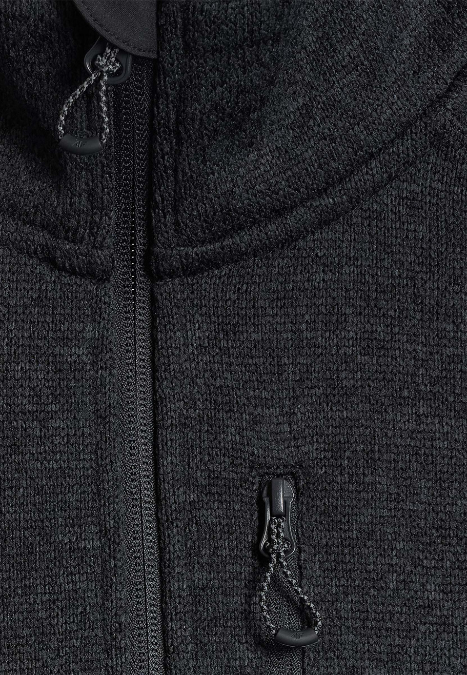 Polar Męski 4F Sportowy Rozpinany Regular Ze Stójką Bluza Czarna 4FWSS26TFLEM443