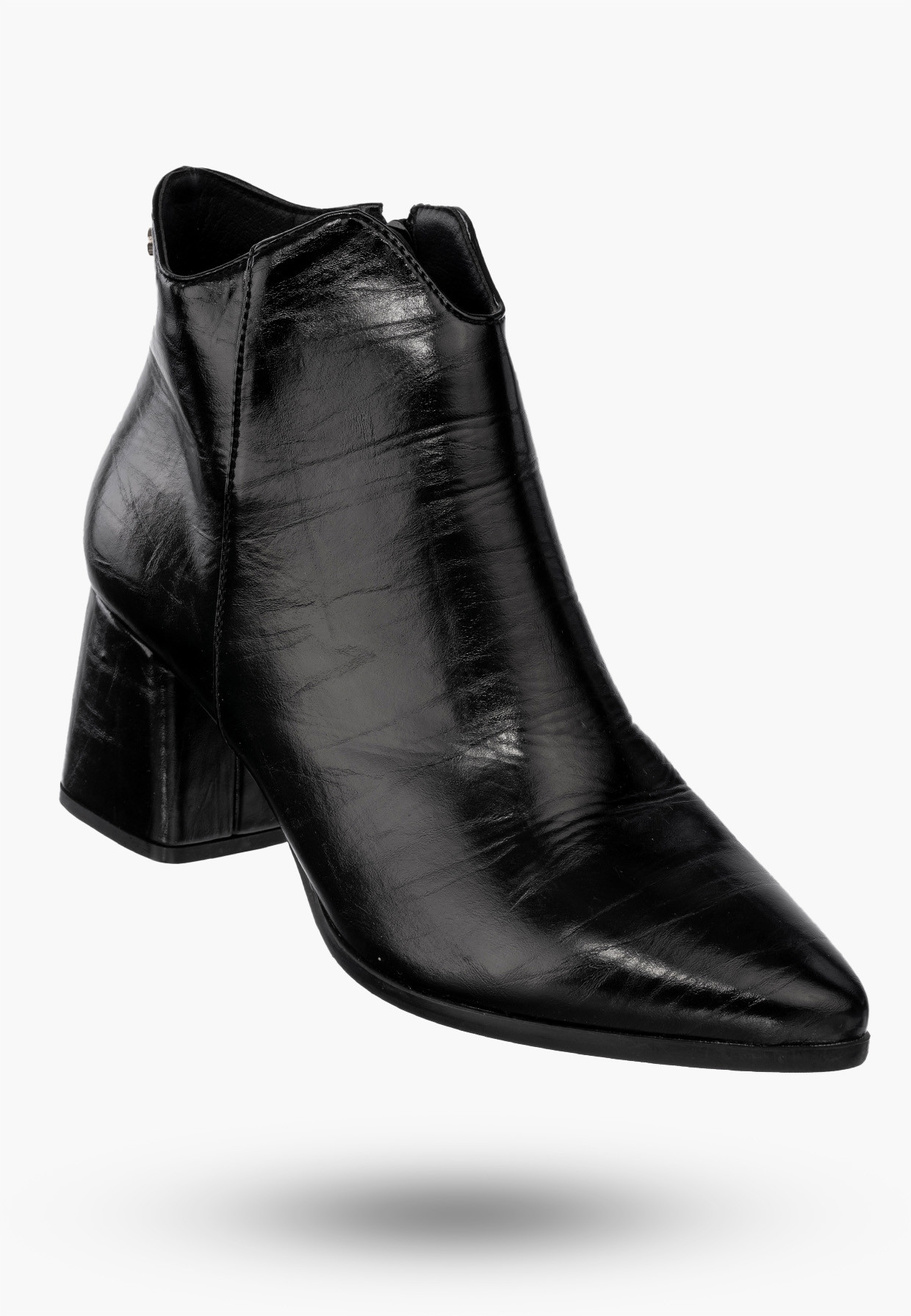 Buty Damskie Botki Ekoskóra Ocieplane Na Klocku Na Zimę Czarne RMR2025-3