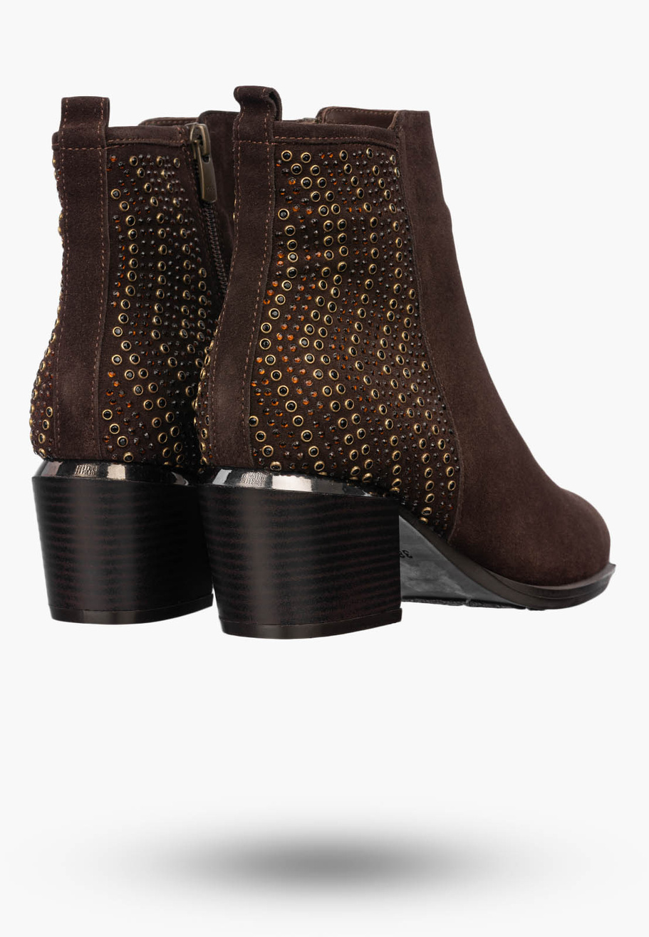 Botki Damskie Skórzane Buty Zamszowe Na Zamek Na Klocku Eleganckie Brązowe