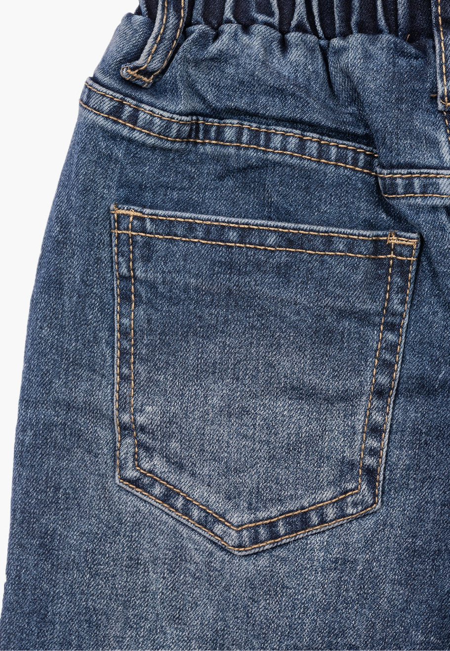 Jeansy Dziewczęce Szerokie z Kokardkami Wysoki Stan Denim Niebieskie