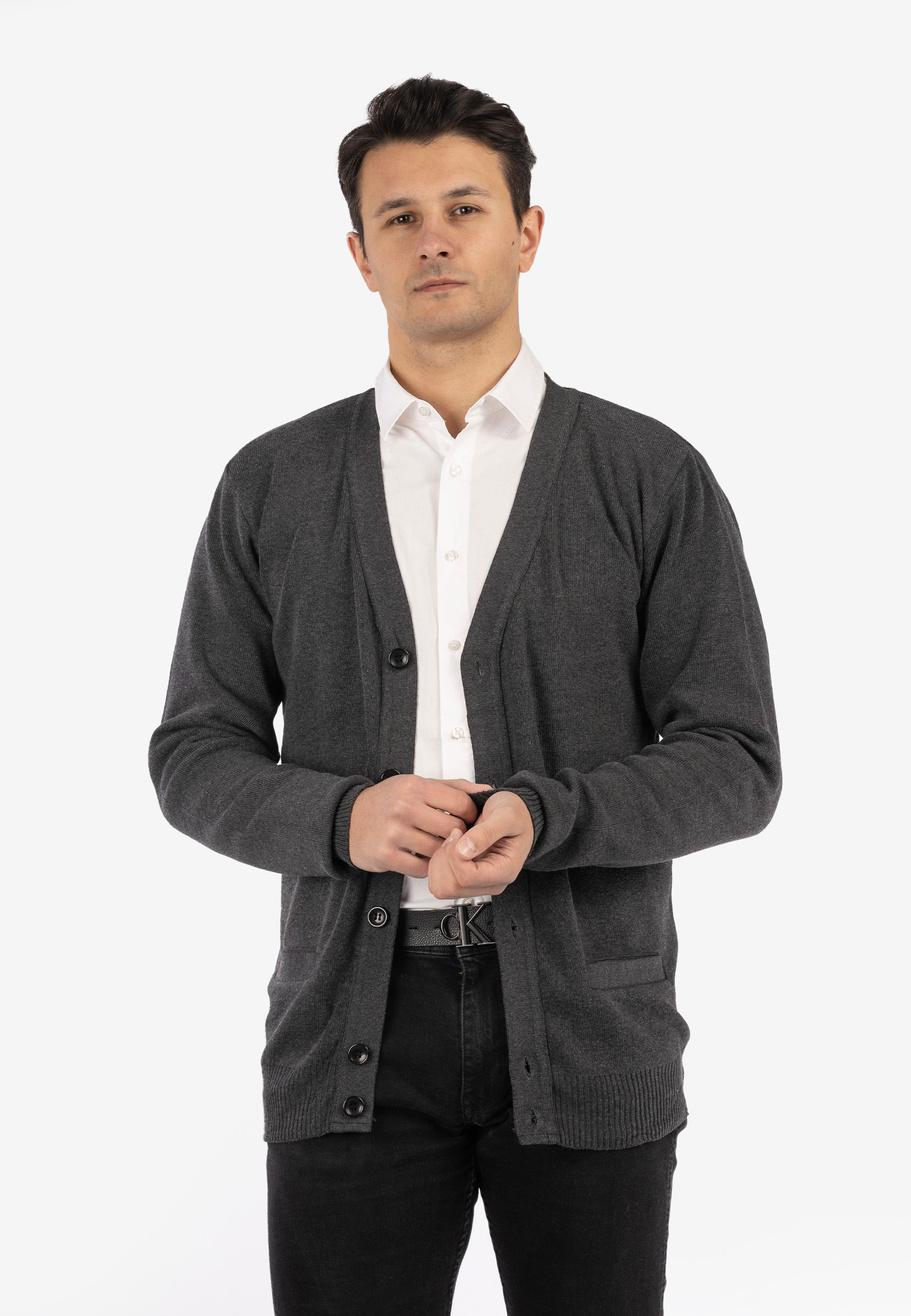 Sweter Męski Rozpinany Klasyczny Elegancki Wygodny Na Guziki Szary MUST