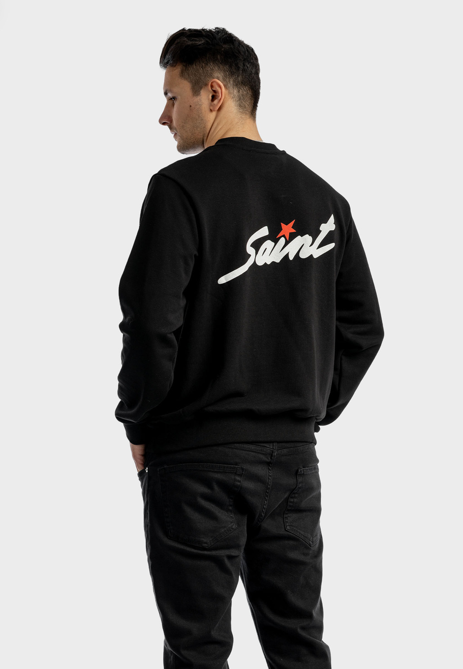 Bluza Męska Oversize Czarna Bawełniana z nadrukiem Saint