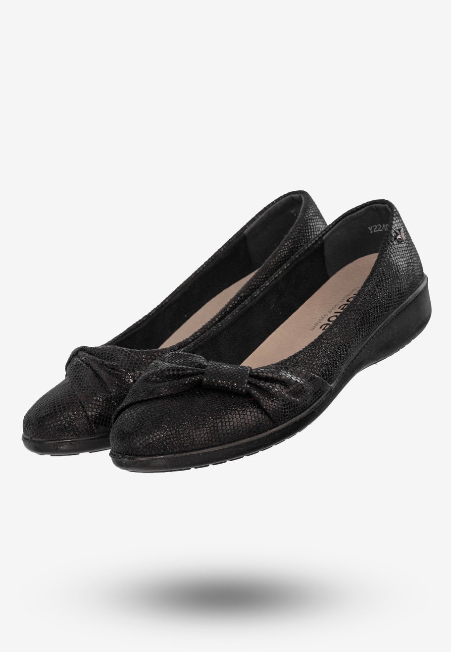 Baleriny Damskie Buty Ze Skóry Naturalnej Czarne Aloeloe Y224001