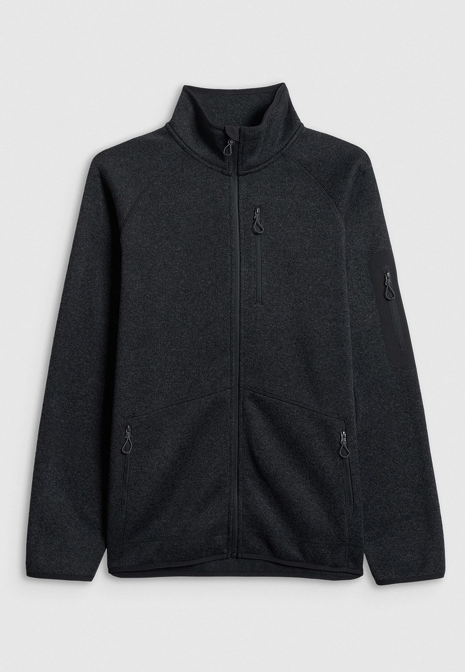 Polar Męski 4F Sportowy Rozpinany Regular Ze Stójką Bluza Czarna 4FWSS26TFLEM443