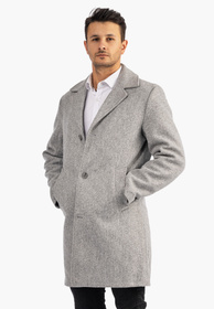 Płaszcz Męski Długi Szary Elegancki Zimowy Klasyczny Formalny