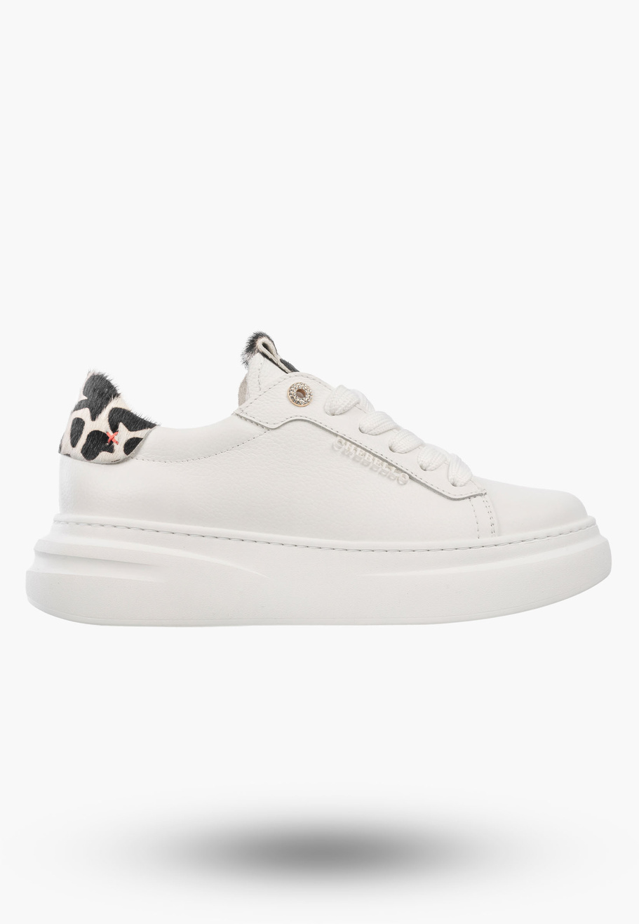 Półbuty Damskie Skórzane Buty Na Platformie Sneakersy Białe Panterka CheBello