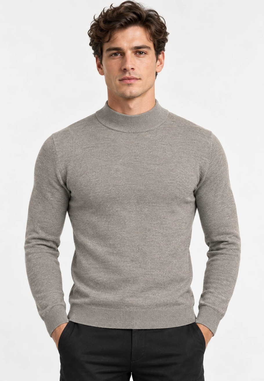 Półgolf męski Slim Fit mocno dopasowany z grubszej dzianiny szary odcień Coffee
