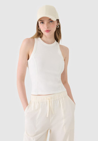 Top Damski 4F Slim Fit Z Prążkowej Dzianiny Bawełna Biały 4FWSS25TSLEF119