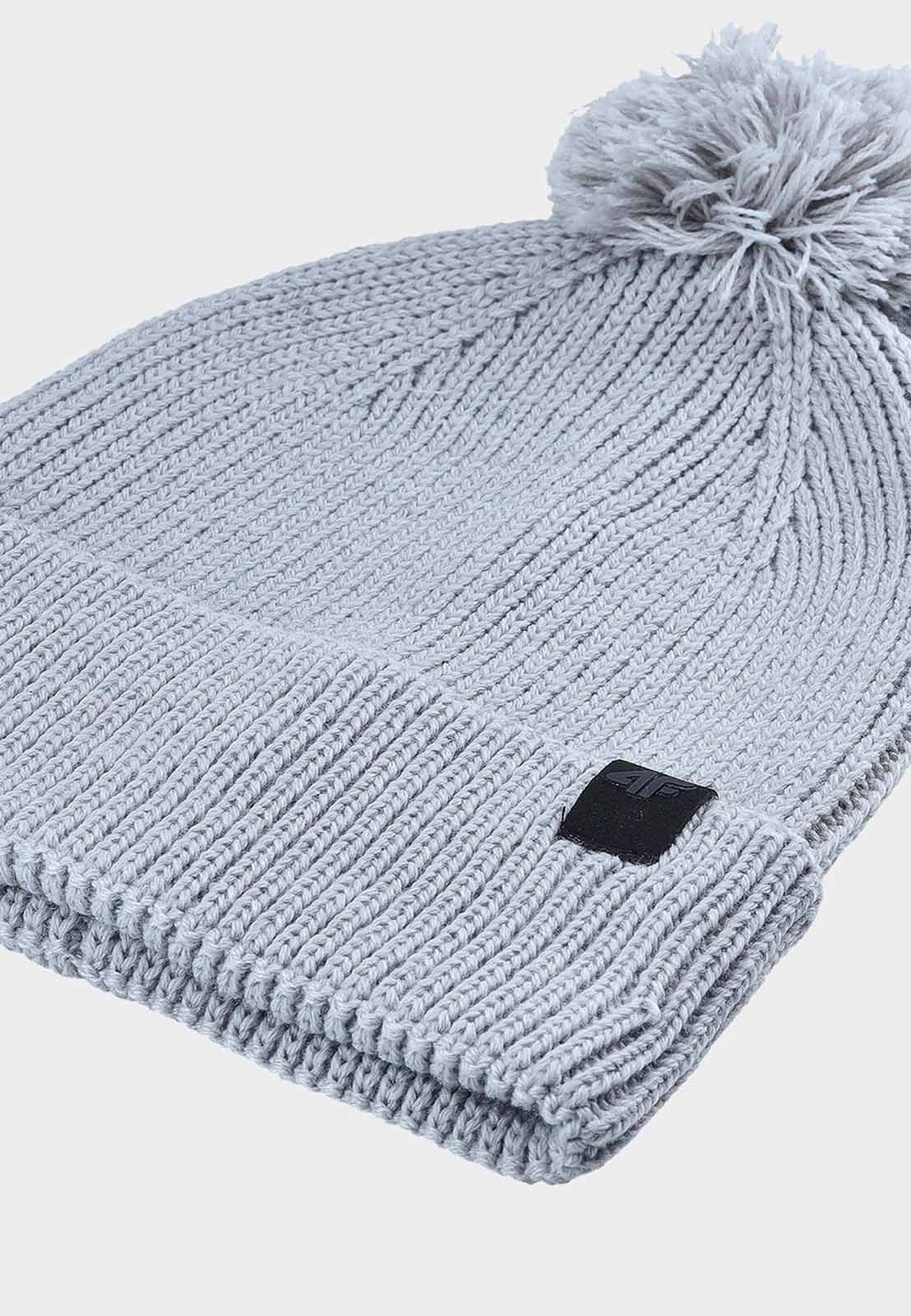 Czapka Uniseks 4F Sportowa Zimowa Beanie Dzianinowa z Pomponem Jasnoszara 4FWAW24ACAPU472