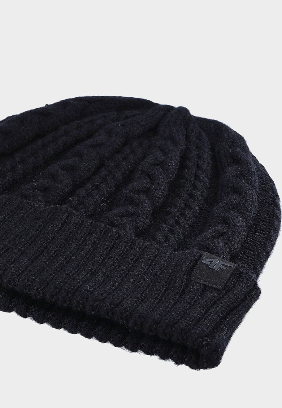 Czapka Damska Sportowa 4F Zimowa Beanie Prążkowana z Wiskozą Czarna 4FWAW24ACAPF457
