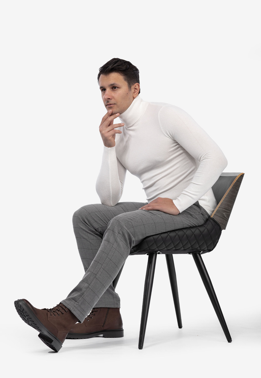 Spodnie Męskie Wizytowe Eleganckie W Kratę Szare M`SARA KA0207-48