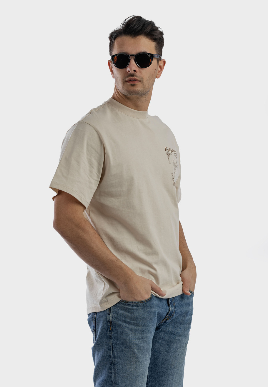 Koszulka Męska Oversize T-Shirt Beżowy z nadrukiem Aventus