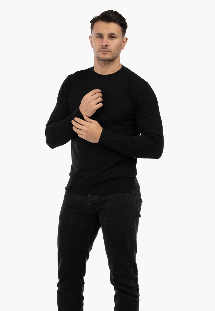 Sweter Męski Elegancki Klasyczny Basic Czarny S-CZ-1-2024