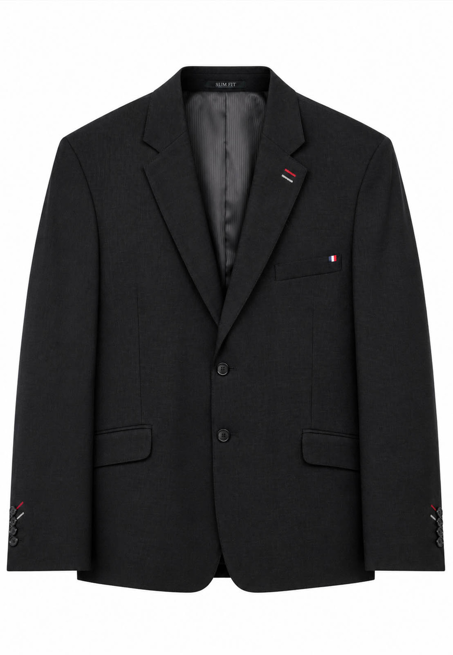 Marynarka Męska Elegancka Wizytowa Slim Fit Z Domieszką Wełny Czarna