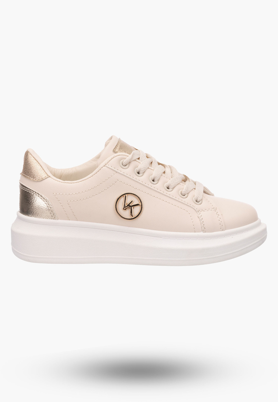 Półbuty Damskie Beżowe Sneakersy Lekkie na wysokiej podeszwie