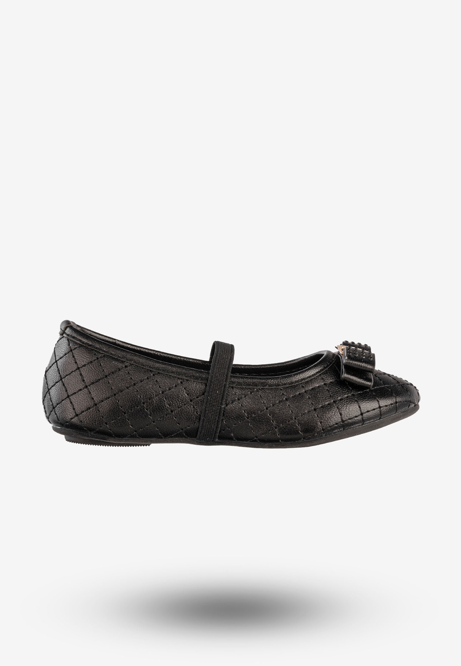 Baleriny Dziewczęce Ekoskóra Buty Eleganckie Z Kokardką Czarne Footwear DD2021A