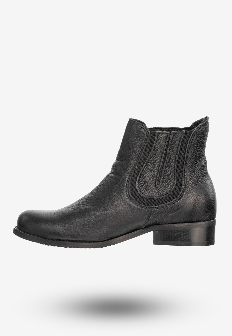 Buty Damskie Botki Ze Skóry Naturalnej Na Płaskim Obcasie Na Zimę Czarne 0139
