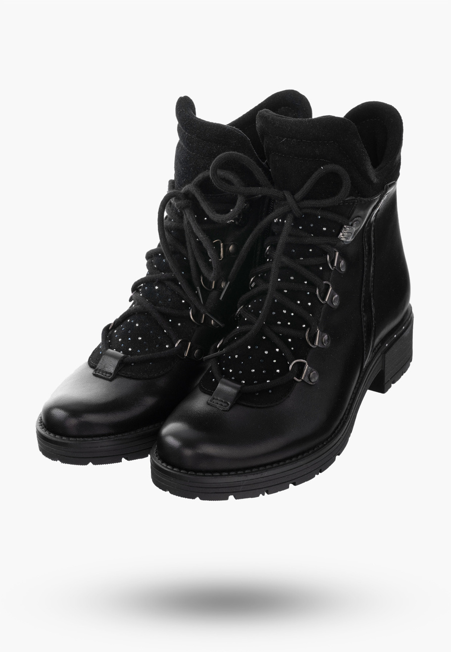 Buty Damskie Skórzane Botki Czarne Ocieplane Na Zimę 2081-001-03-5