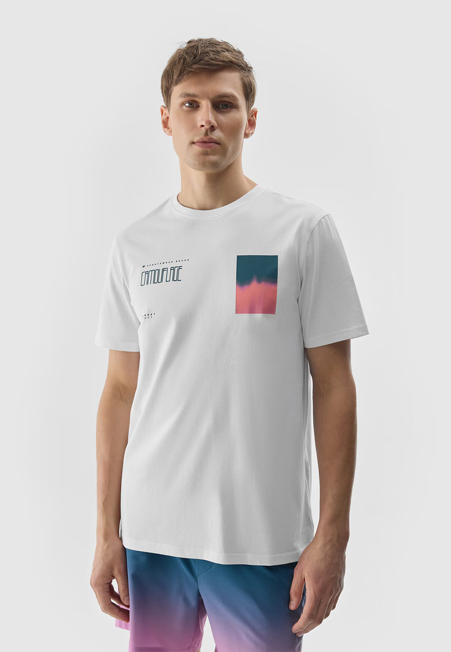 Koszulka Męska 4F T-shirt Sportowy Regular Z Nadrukiem Biały 4FWSS24TTSHM1289
