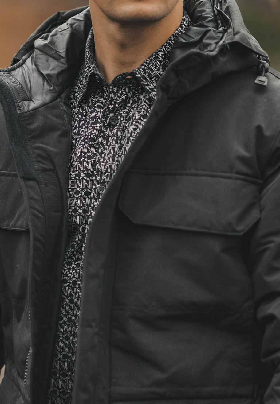Kurtka Męska Długa Parka Czarna Elegancka