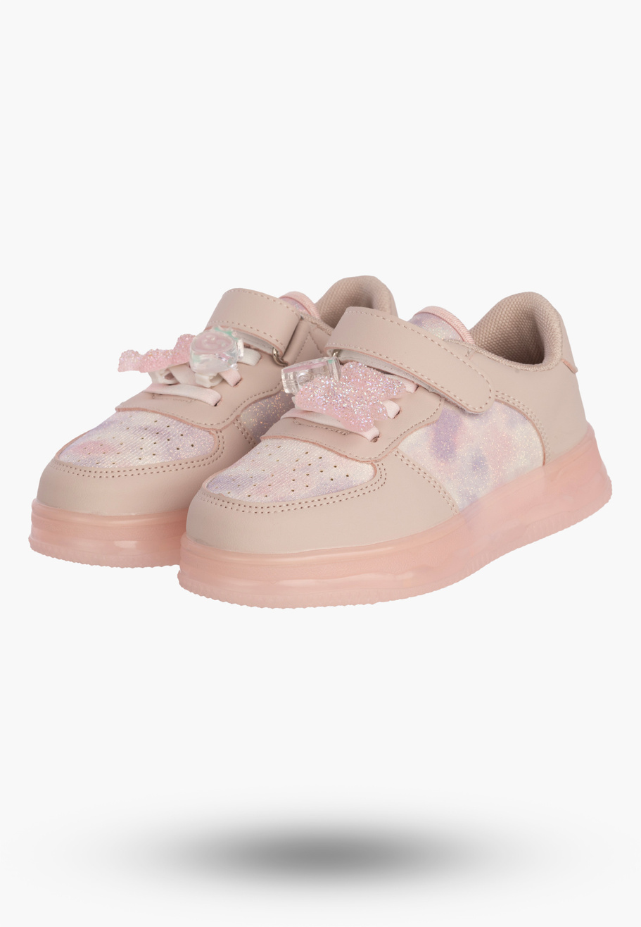 Sneakersy Dziecięce Buty Sportowe Na Rzepy Brokatowe Różowe APAWWA N618