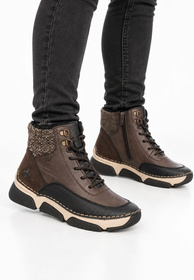 Botki Damskie RIEKER Ekoskóra Buty Ocieplane Casual Brązowe 45956-25