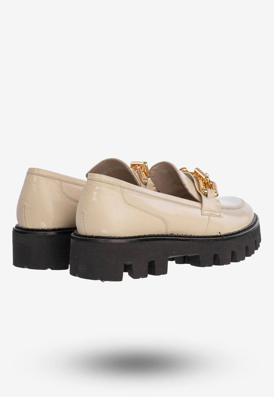 Półbuty Damskie Buty Skórzane Eleganckie Beżowe Modne 3982/001-P