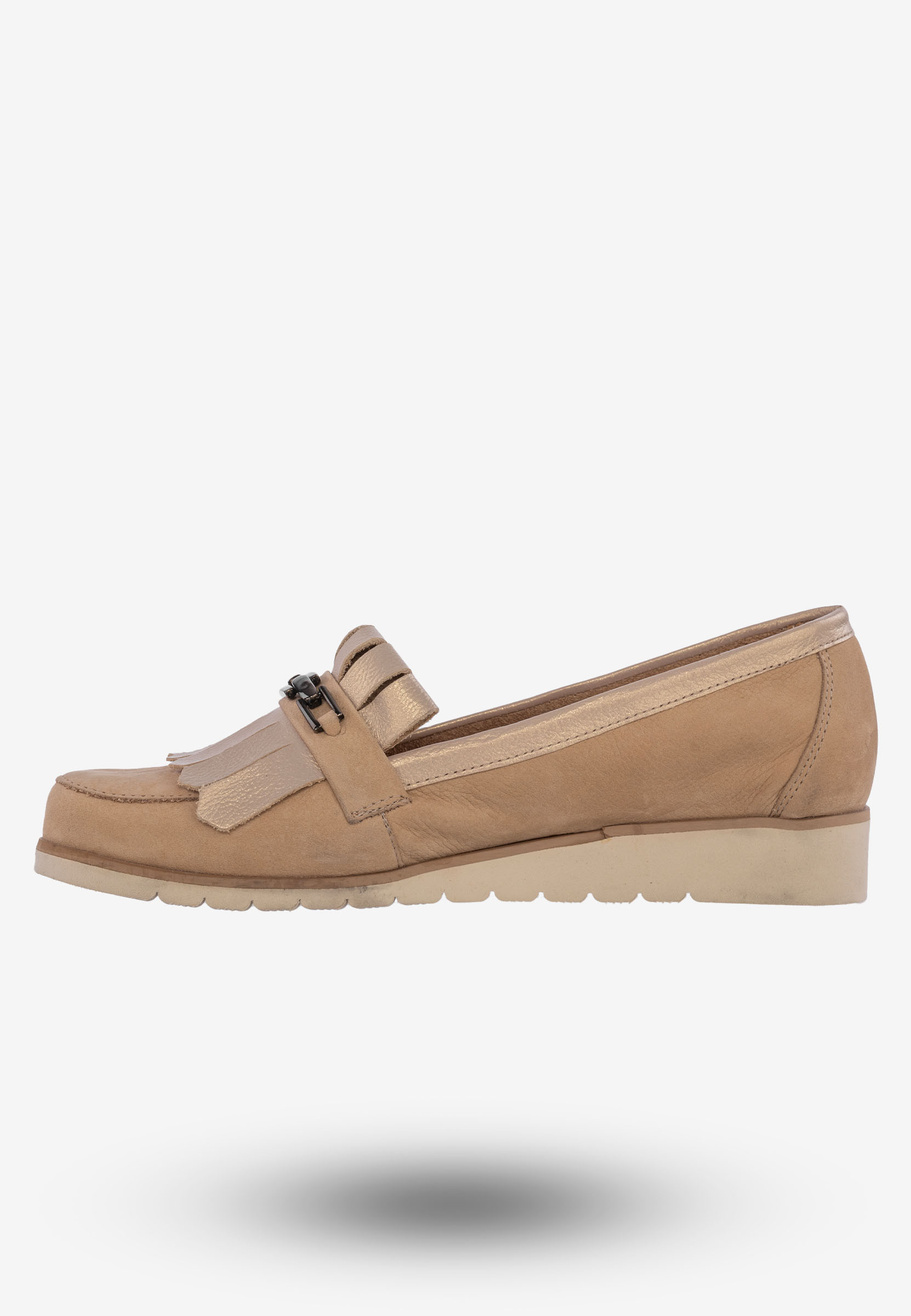 Mokasyny Damskie Buty Ze Skóry Naturalnej Beżowe Korda 1902