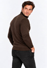 Golf Męski Elegancki Sweter Slim Fit Dopasowany Klasyczny Brązowy