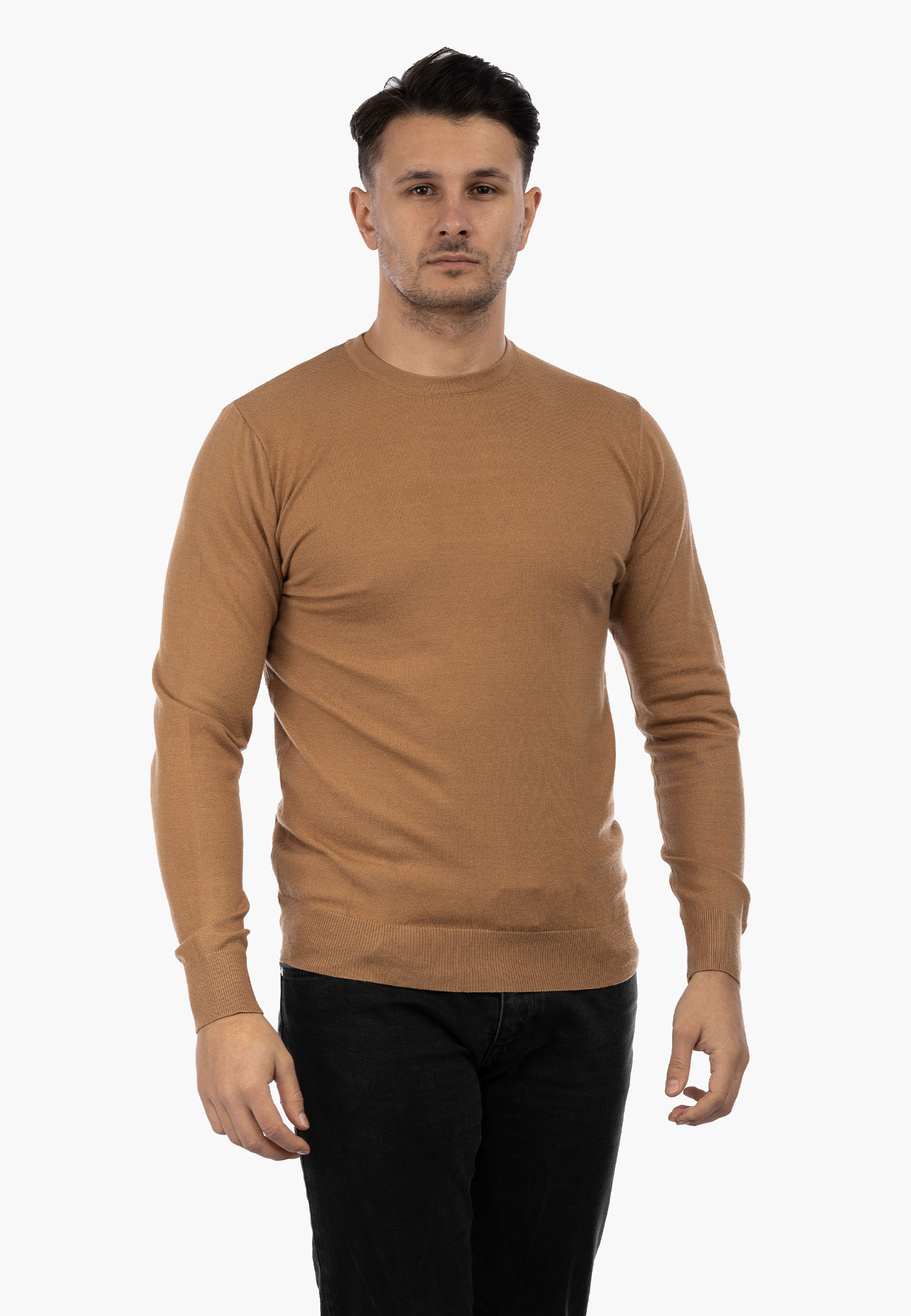 Sweter Męski Elegancki Klasyczny Basic Camel S-C-1-2024
