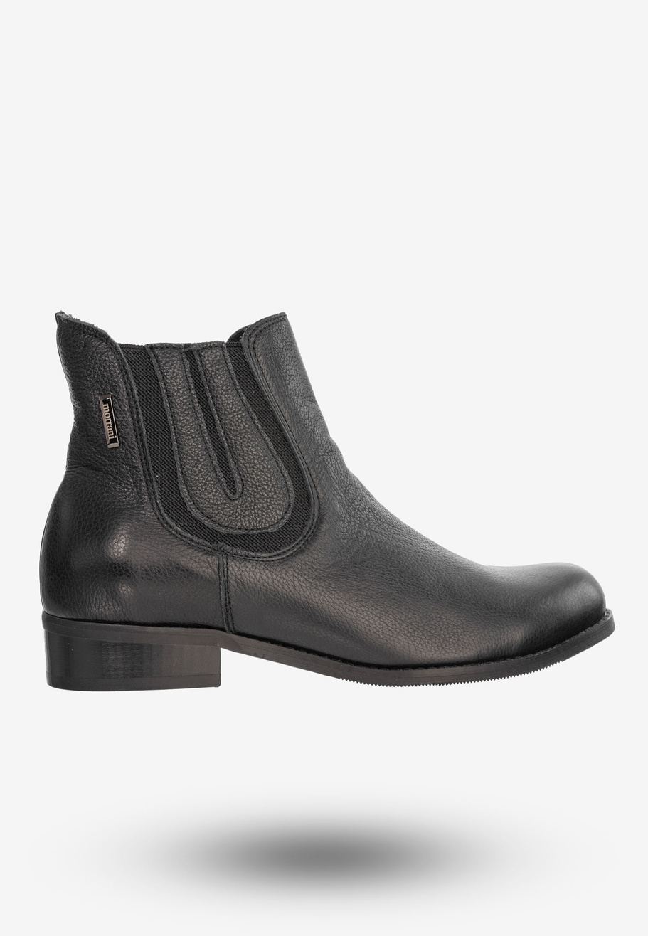 Buty Damskie Botki Ze Skóry Naturalnej Na Płaskim Obcasie Na Zimę Czarne 0139