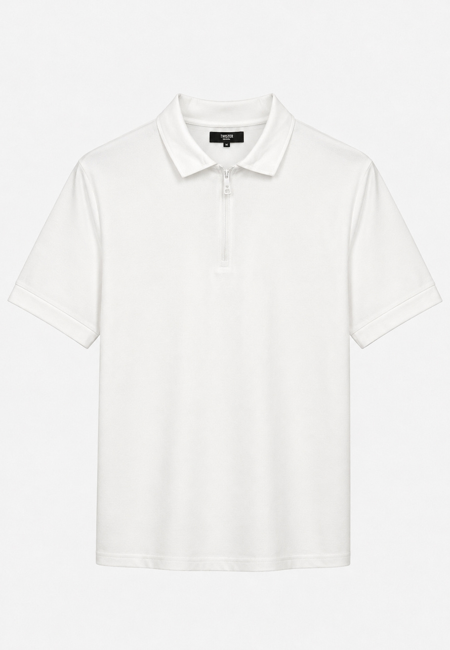 Koszulka Polo Męska Klasyczna z Zamkiem Casual Elegancka Biała