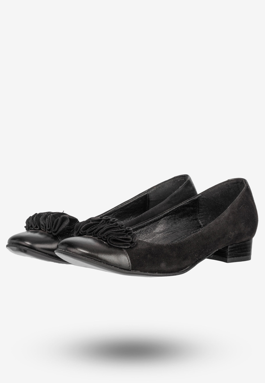 Półbuty Damskie Skórzane Buty Na Płaskim Obcasie Eleganckie Szewczyk Czarne 1422
