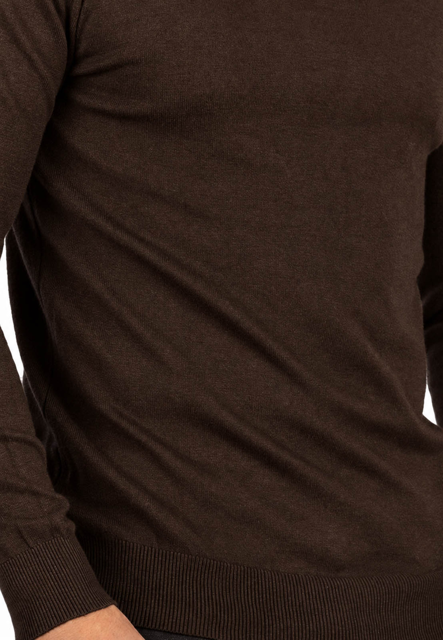 Golf Męski Elegancki Sweter Slim Fit Dopasowany Klasyczny Brązowy