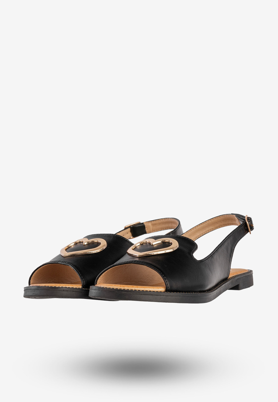 Sandały Damskie Ekoskóra Buty Z Sercem Płaski Obcas Czarne Filippo DS6926/25BK