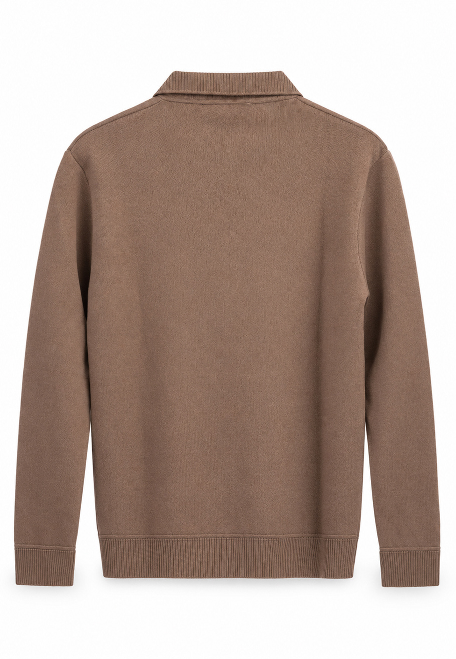 Sweter Męski Z Kołnierzykiem Klasyczny Polo Casual Elegancki Brązowy