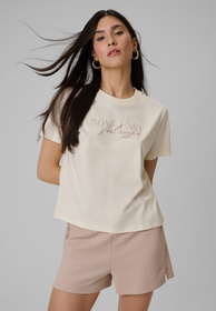 Koszulka Damska 4F T-Shirt Boxy Sportowa Bawełniana Oversize Beżowa 4FWSS26TTSHF2743