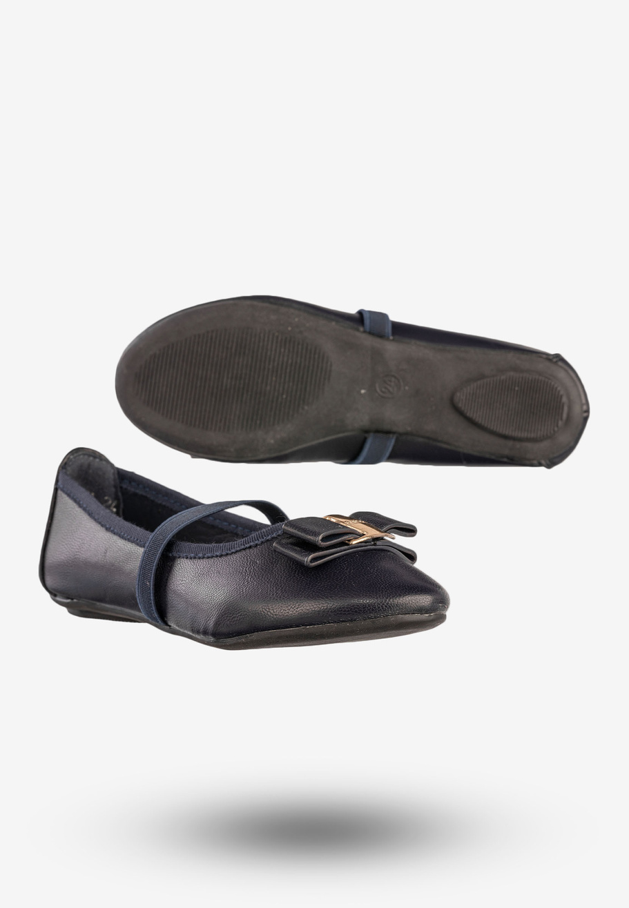Baleriny Dziewczęce Ekoskóra Buty Eleganckie Z Kokardką Granatowe Footwear DD2035A