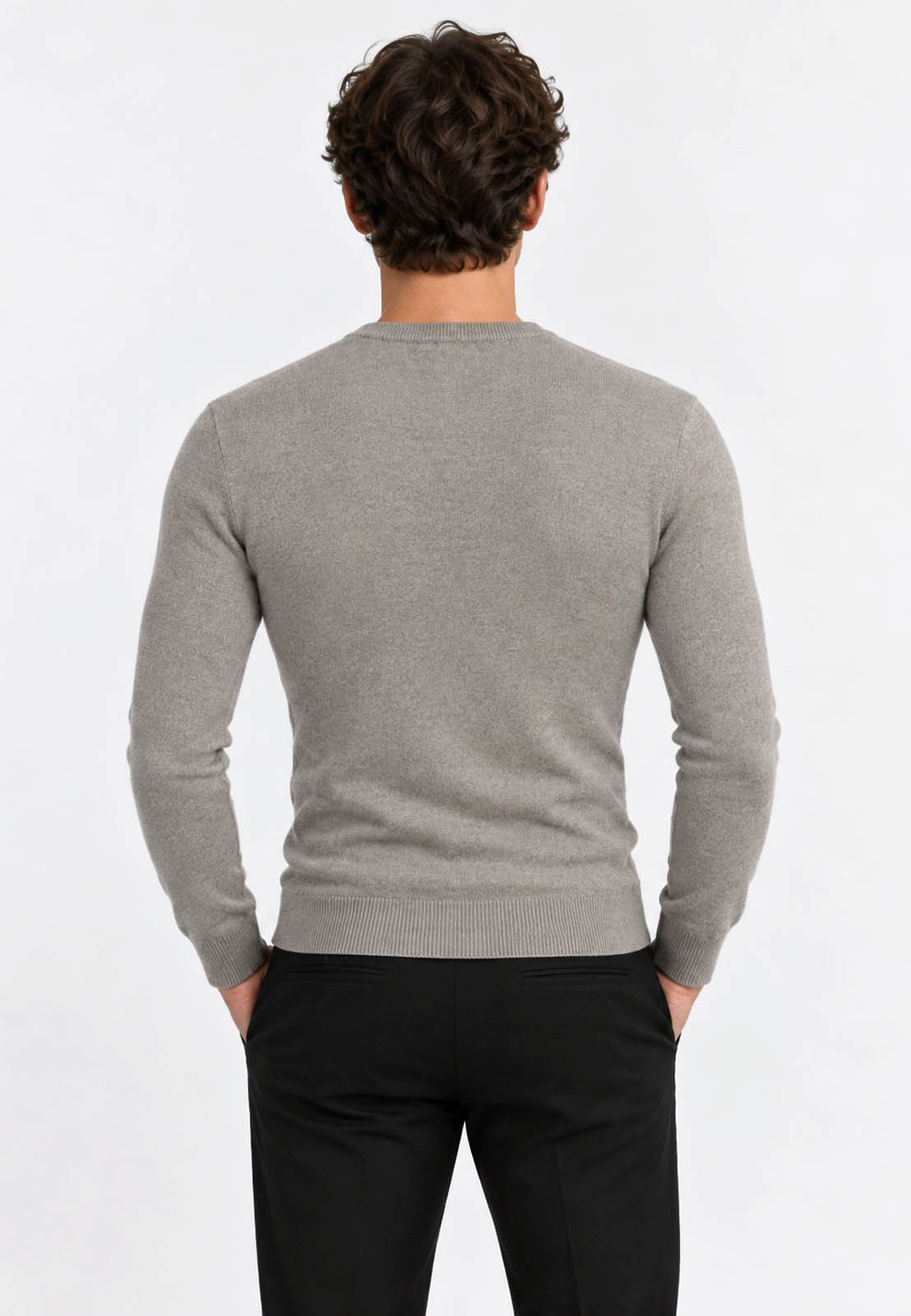 Sweter męski cienki Slim Fit mocno dopasowany z okrągłym dekoltem szary Coffee