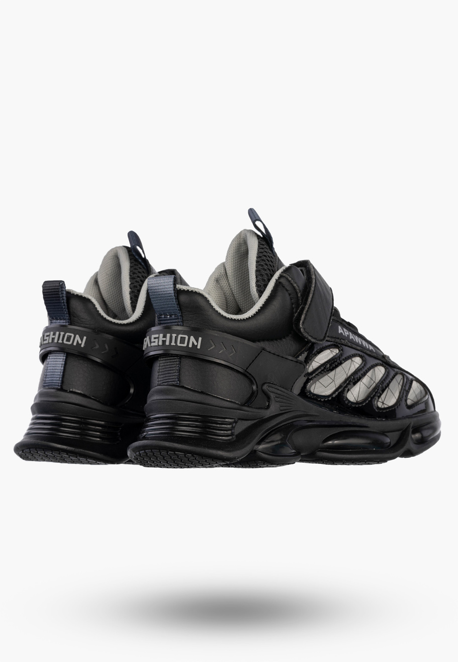 Sneakersy Dziecięce Ekoskóra Buty Sportowe Na Rzepy Półbuty Czarne Apawwa