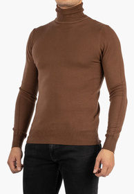 Sweter Męski Golf Elegancki Klasyczny Brązowy Tony Moro