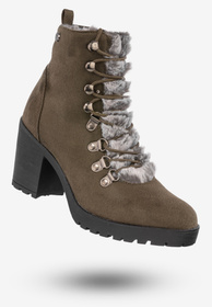 Botki Damskie Zamszowe Buty Na Klocku Z Futerkiem Xti Khaki