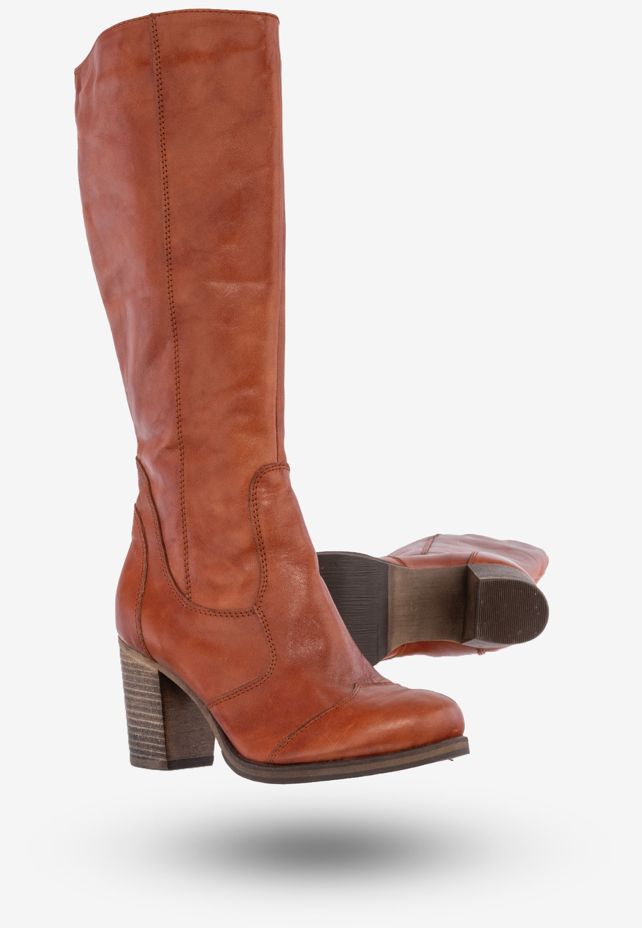 Kozaki Damskie Skórzane Buty Na Zimę Ocieplane Szewczyk Brązowe 310