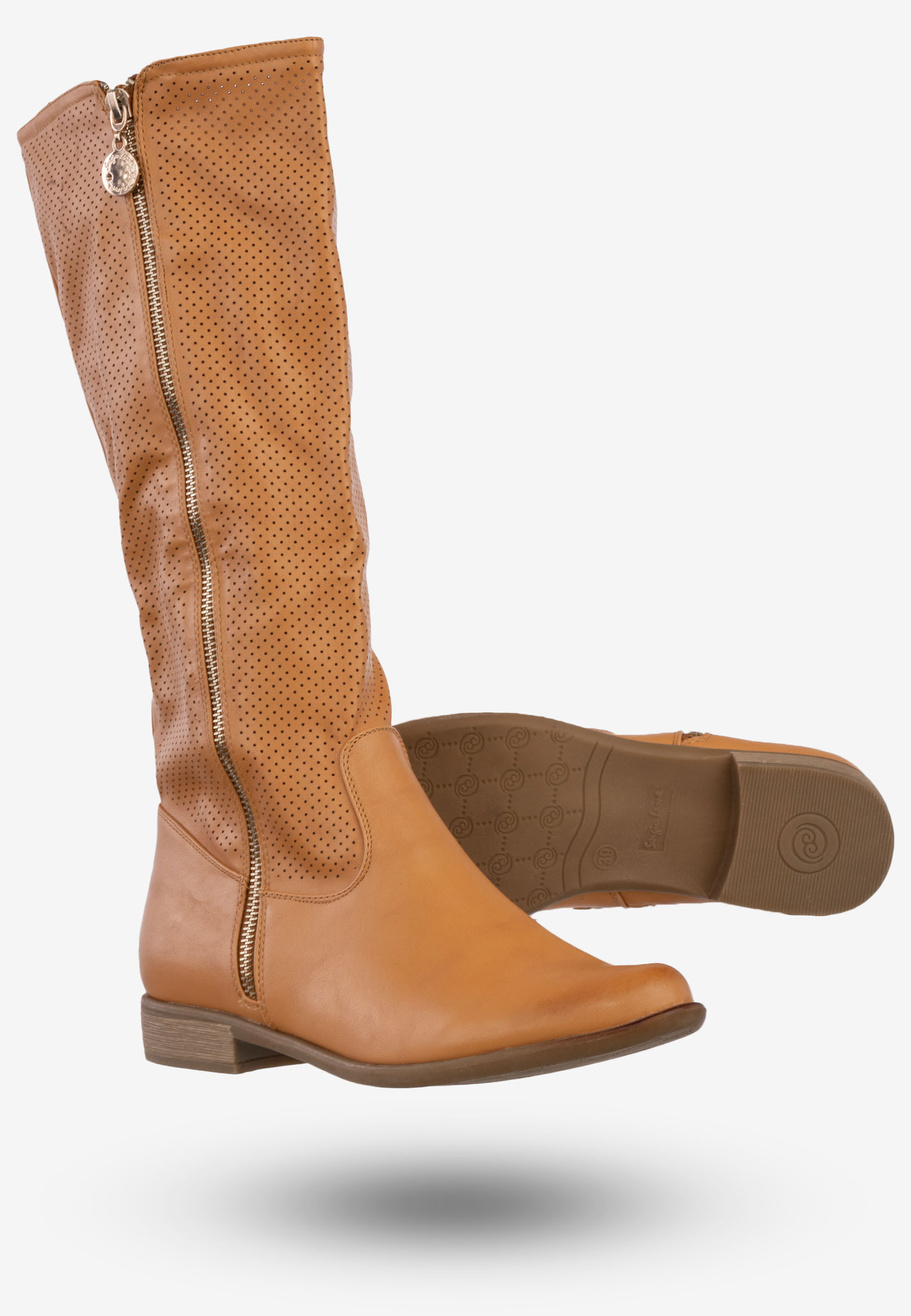 Kozaki Damskie Ekoskóra Buty Na Zimę Jesień Sergio Leone Camel 5018