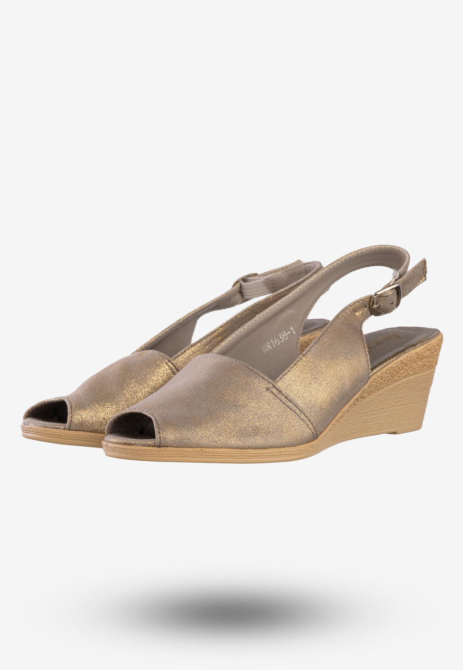 Sandały Damskie Buty Na Koturnie Eleganckie Jezzi Złote MR1638-1