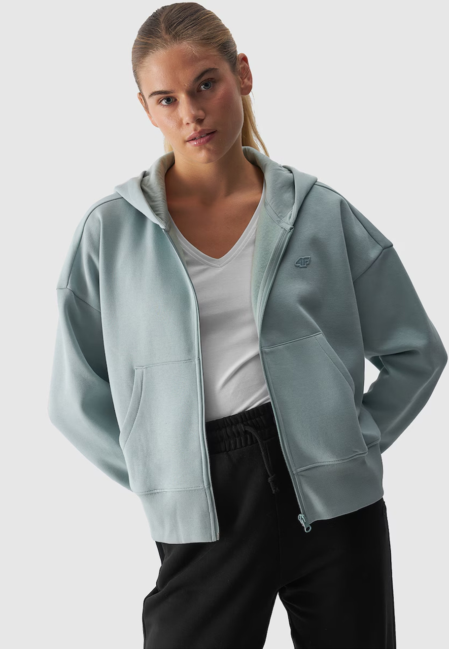 Bluza Damska 4F Sportowa Dresowa Rozpinana Ocieplana Z Kapturem Miętowa 4FWAW24TSWSF1306