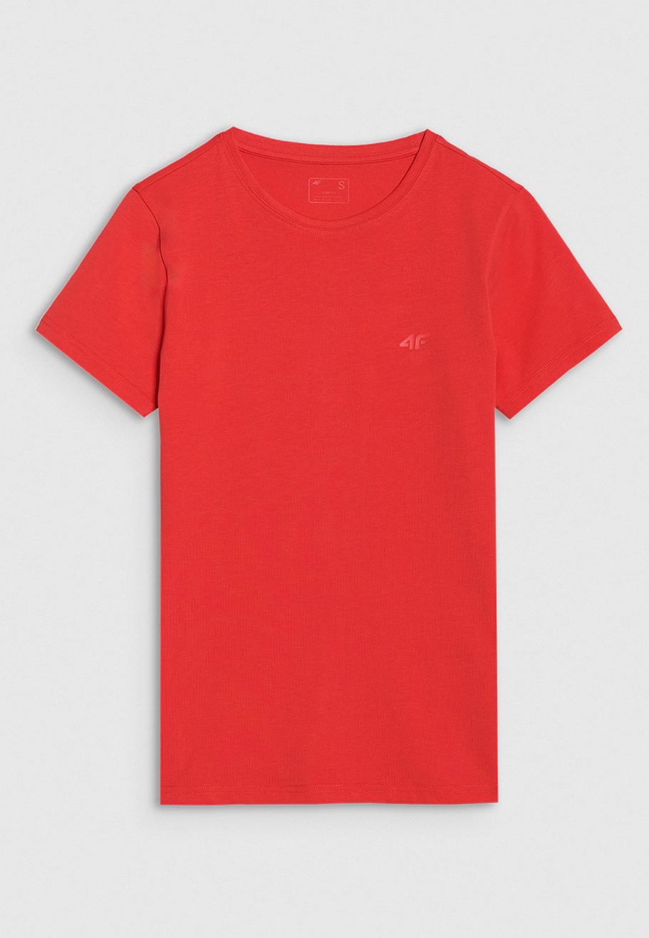 Koszulka Damska 4F T-shirt Slim Fit Gładki Czerwony 4FWMM00TTSHF2255